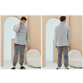 Thickening Coral Fleece Pajamas Set for Women-LightGrey