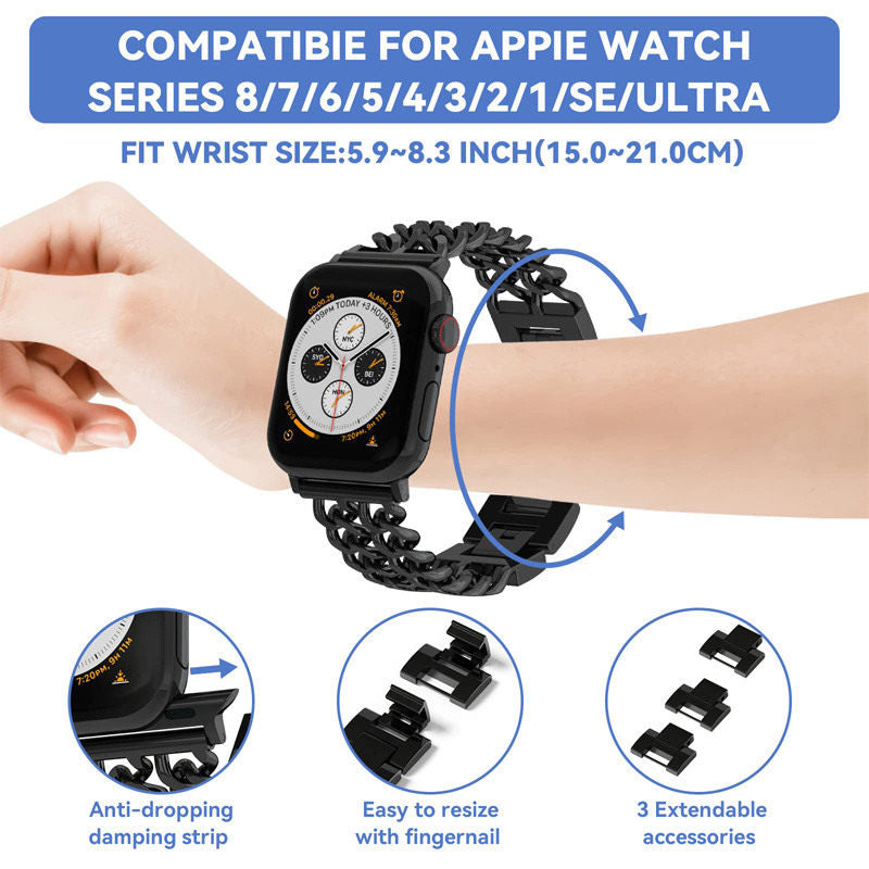 Metal Watch Band Double Chain Alloy Trendy Design for Apple Watch-Black