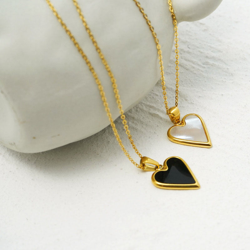 Ladies Heart Necklace Gold Plated Paperclip Chain Valentines Day Gift-White