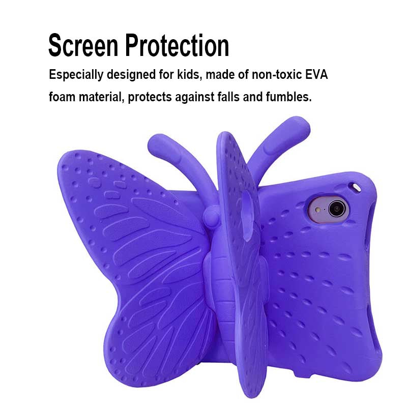iPad Case For iPad Mini 6 Cartoon 3D Butterfly EVA Proof Shockproof Case with Bracket-Purple