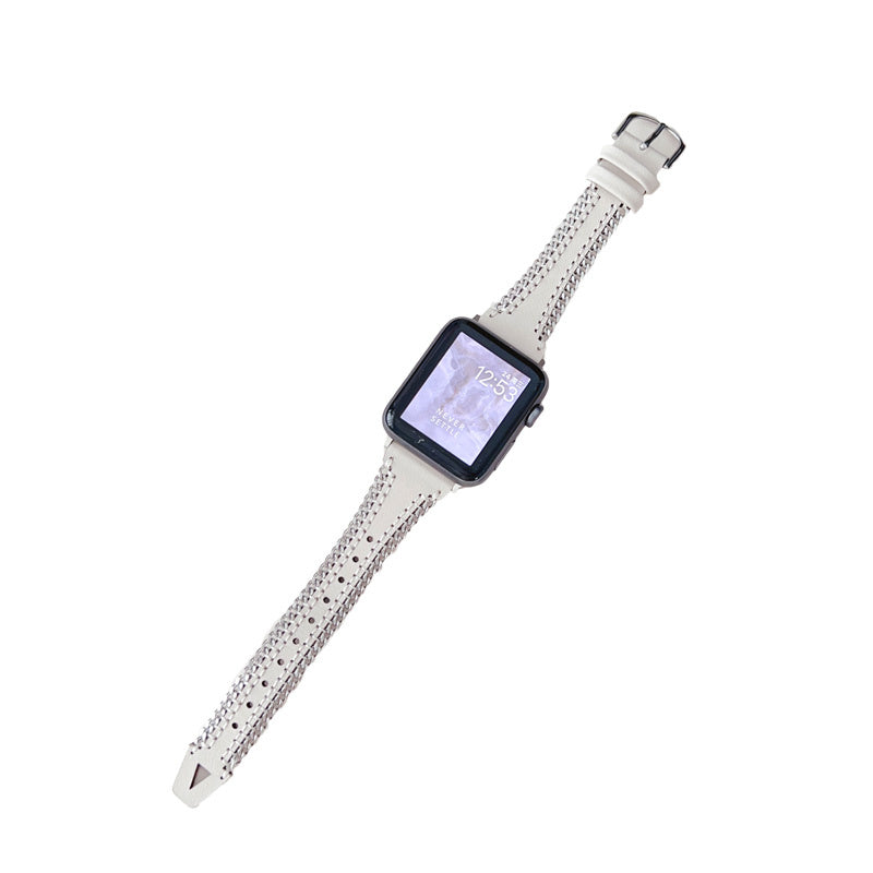 Leather Strap Comfortable Handmade Chain for Apple Watch-White