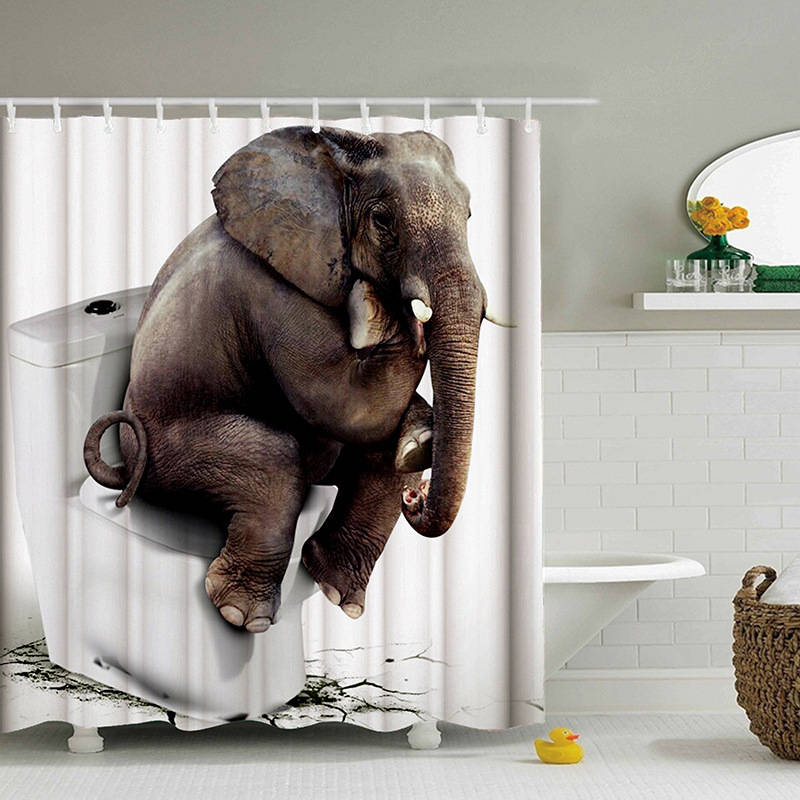 3D Printing Elephant Shower Curtain Bathroom Decor with 12 Hooks-4