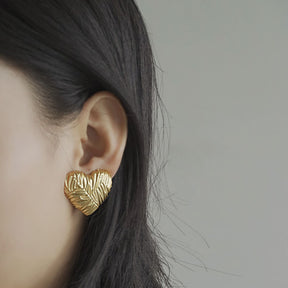 Gold Embossed Heart Clip-On Stud Earrings for Women