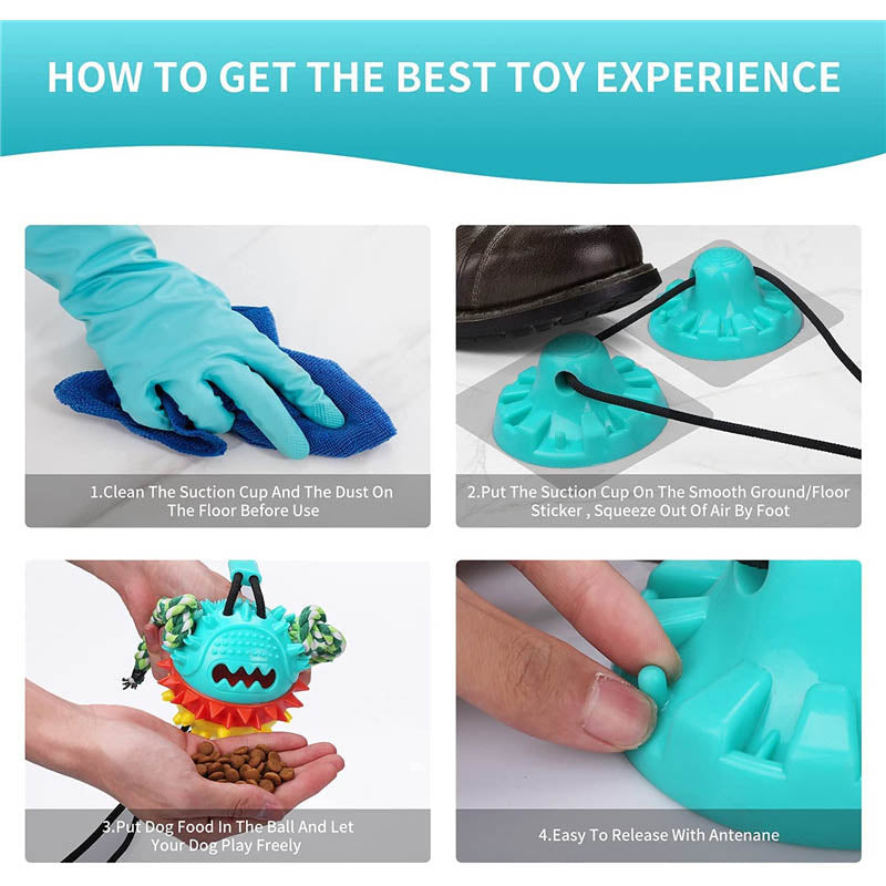 Pet Silicone Molar Squeak Toy Dog Rope Ball Pull Sucker Interactive Dog Chewing Toy-Blue