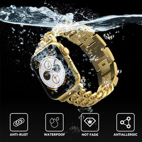 Metal Watch Band Double Chain Alloy Trendy Design for Apple Watch-Gold