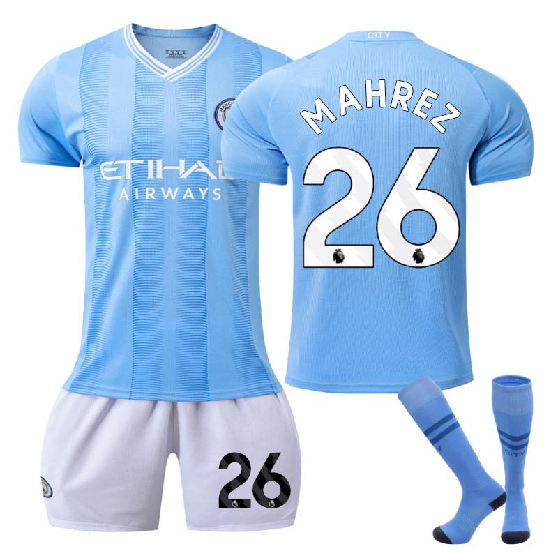 Manchester City Home WS Jersey MAHREZ #26 Soccer Jersey Kids Adult 3Pcs Jersey Kits