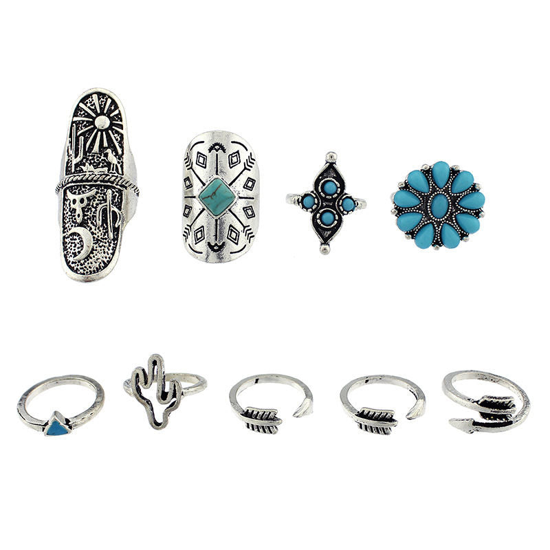 Pack of 9 Boho Ring Set Joint Knuckle Ring for Women and Girls