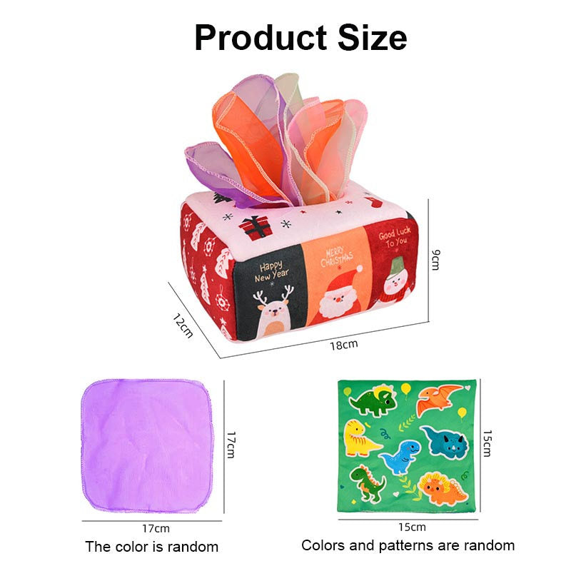 Baby Tissue Box Toy Crinkle Paper Sensory Silk Scarves Toys for 0-3 Year Old Kids-ChristmasB