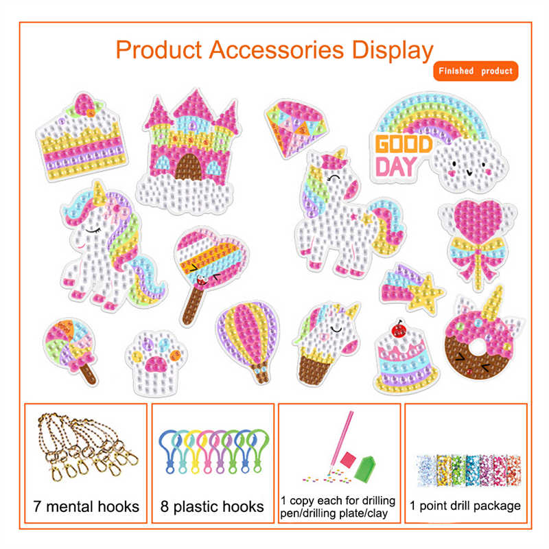 15 Pcs Diamond Painting Keychain Kit Unicorn Craft Gift for Kids Ages 6-12