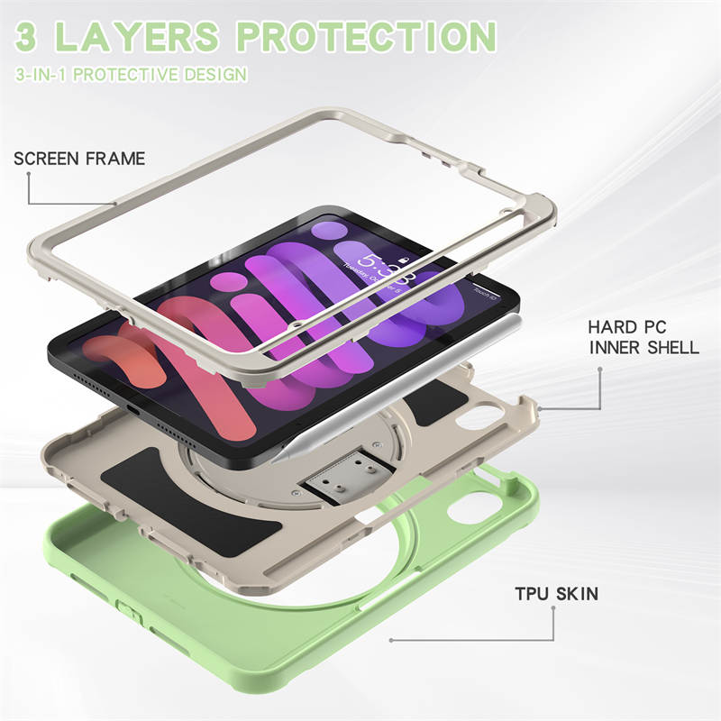 SpiderA iPad Case For iPad Mini 6 Heavy Duty Shockproof Rugged Protective Case With Holder-MatchaGreen