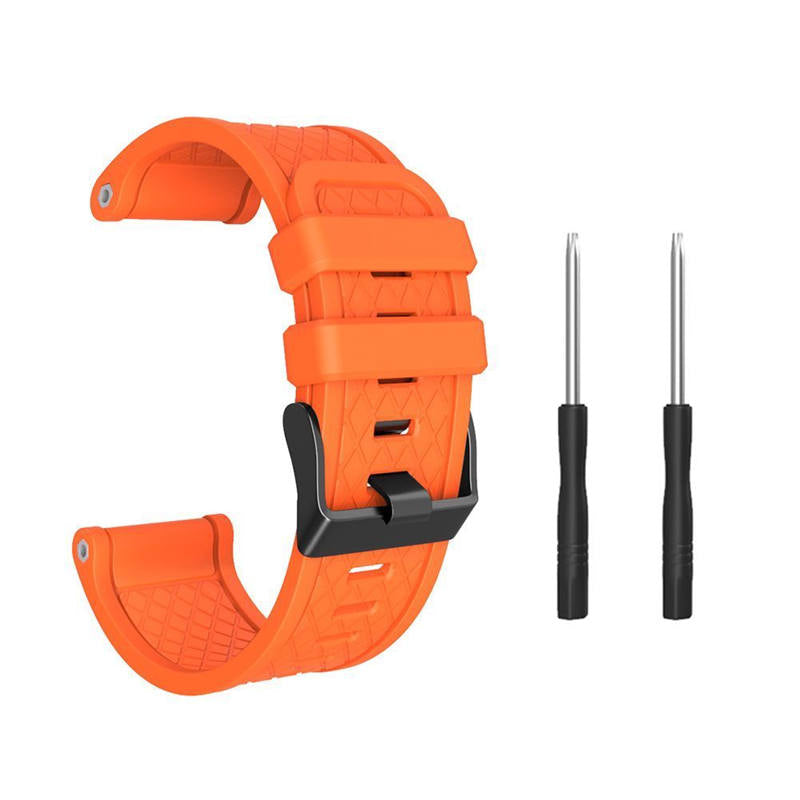 Soft Silicone Watch Strap For Garmin Fenix 2 Easy Fit 26mm Width Smart Watch Accessories Black Buckle-Orange