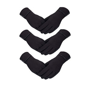 3 Pairs Women Winter Gloves Warm Touchscreen Windproof Gloves-Black