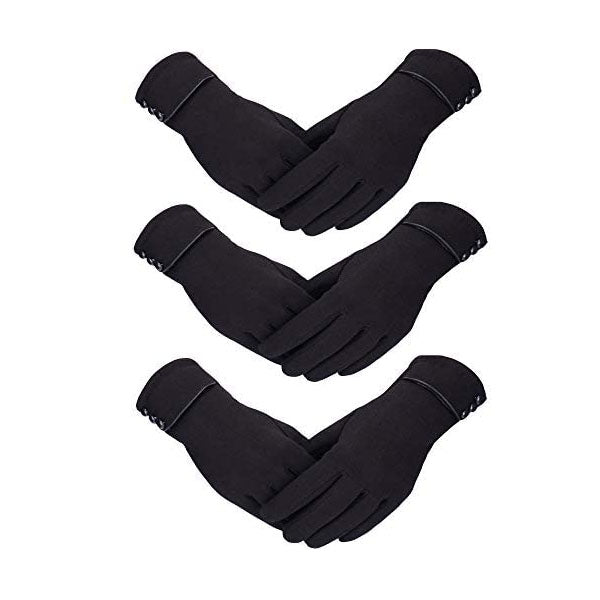 3 Pairs Women Winter Gloves Warm Touchscreen Windproof Gloves-Black