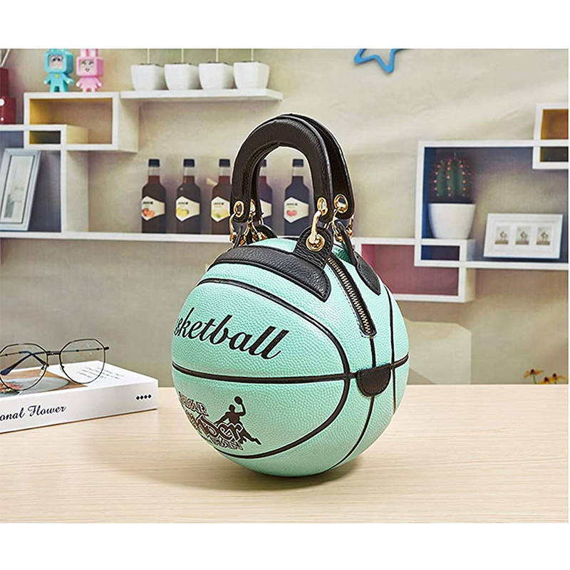 Basketball Shaped Handbags PU Adjustable Strap Messenger Bag for Women Girls-SkyBlue
