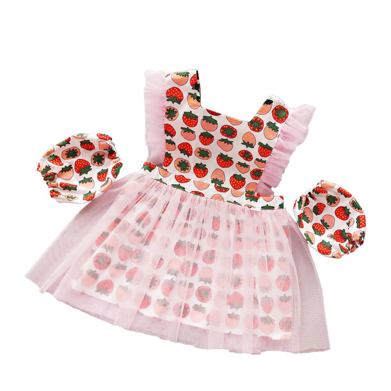 Girls Princess Dress Apron with Sleeves Covers for Cooking Painting-Watermelon Strawberry