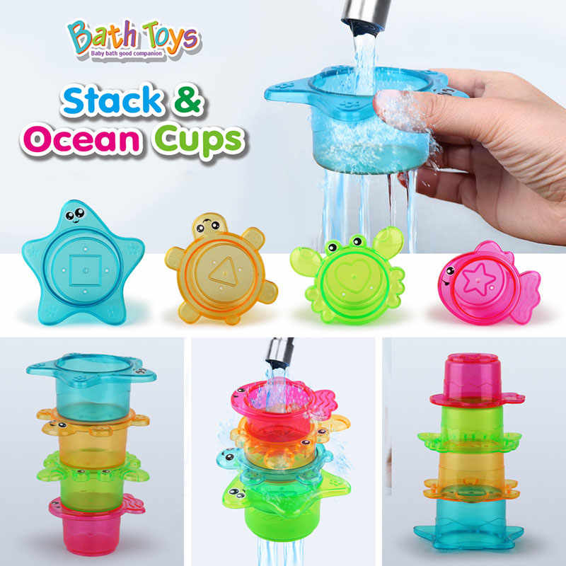 12Pcs Baby Bath Toys Fishing Games with Stacking Cups for 14 Months and up