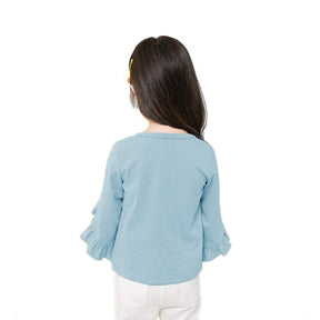 Little Girls Ruffle Bat T Shirt Pullover Autumn Spring Princess Tops-Gray Blue