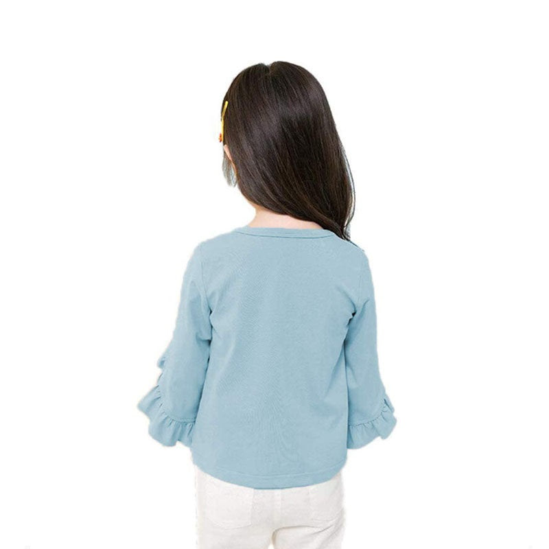Little Girls Ruffle Bat T Shirt Pullover Autumn Spring Princess Tops-Gray Blue