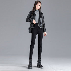 Womens Jeans Button up Stretch Slim Fit High Rise Denim Pants-Black