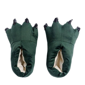 Unisex Soft Plush Home Slippers Animal Paw Claw Shoes-Green