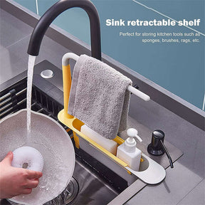 Telescopic Sink Storage Rack Dishcloth Sponge Draining Holder-Yellow