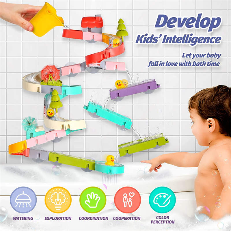 62Pcs Bath Toy for Kids Ages 4-8 Wall Bathtub Water Polo Slide Detachable Shower Gift