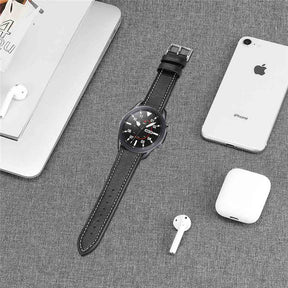 First Layer Cowhide Leather Watch Band For Samsung Galaxy Watch 42/46mm Gear S3 Frontier/Classic(Black)