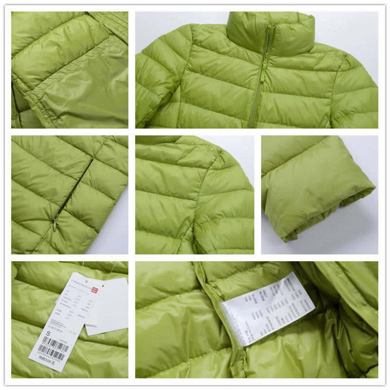 Lookbook Womens Lightweight Puffer Jacket Winter Stand Collar Short Coat-Green