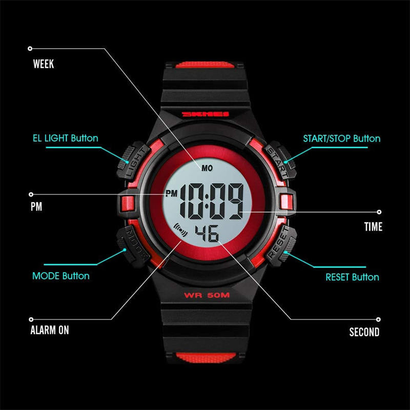 Kids Watches Sport Simple Two-Color Strap LED Electronic Watches-Red