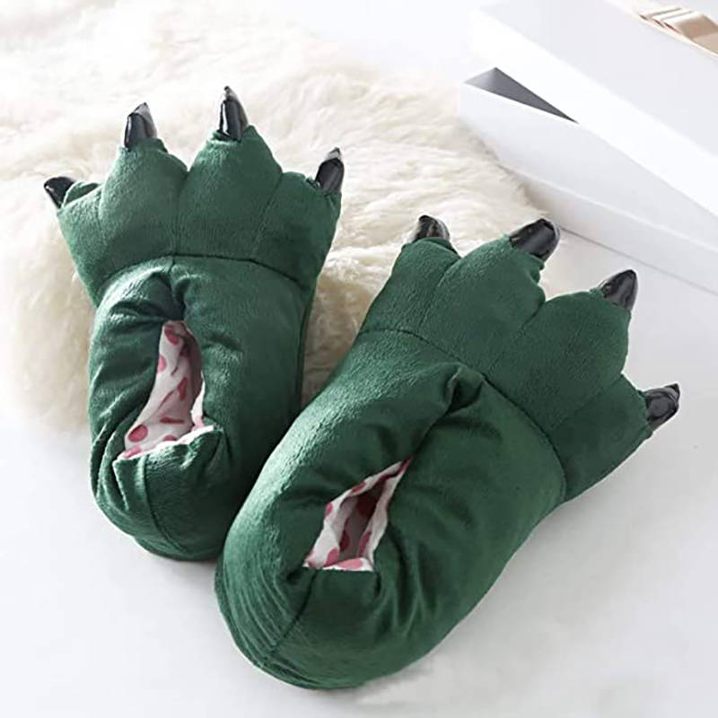 Unisex Soft Plush Home Slippers Animal Paw Claw Shoes-Green