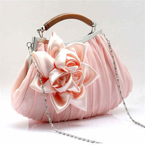 Womens Silk Flowers Evening Bags Clutch-Champagne