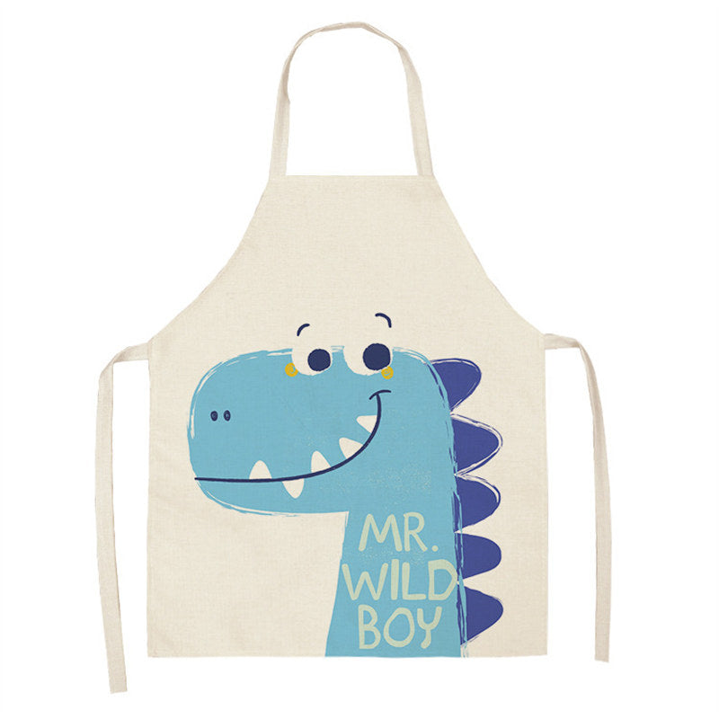 Cartoon Dinosaur Linen Apron For Cooking Baking Crafting-A5