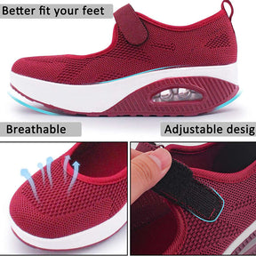 Women Casual Air Cushion Sneakers Velcro Mary Jane Shoes-Red