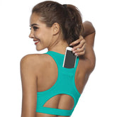 Sports Bra with Back Pocket Medium Support Breathable Underwear-Green