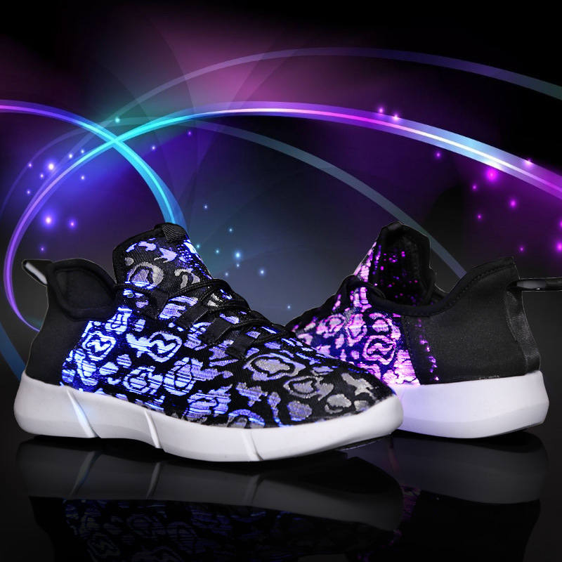 LED Fiber Optic Shoes Light up Sneakers for Women Men-Black