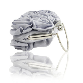 Roses Clutch Purse Satin Money Clip Evening Handbag-Silver