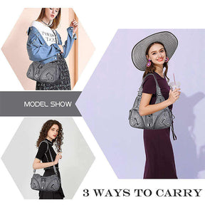 Womens Fashion Hobo Handbag Large Capacity Shoulder Bags-Grey