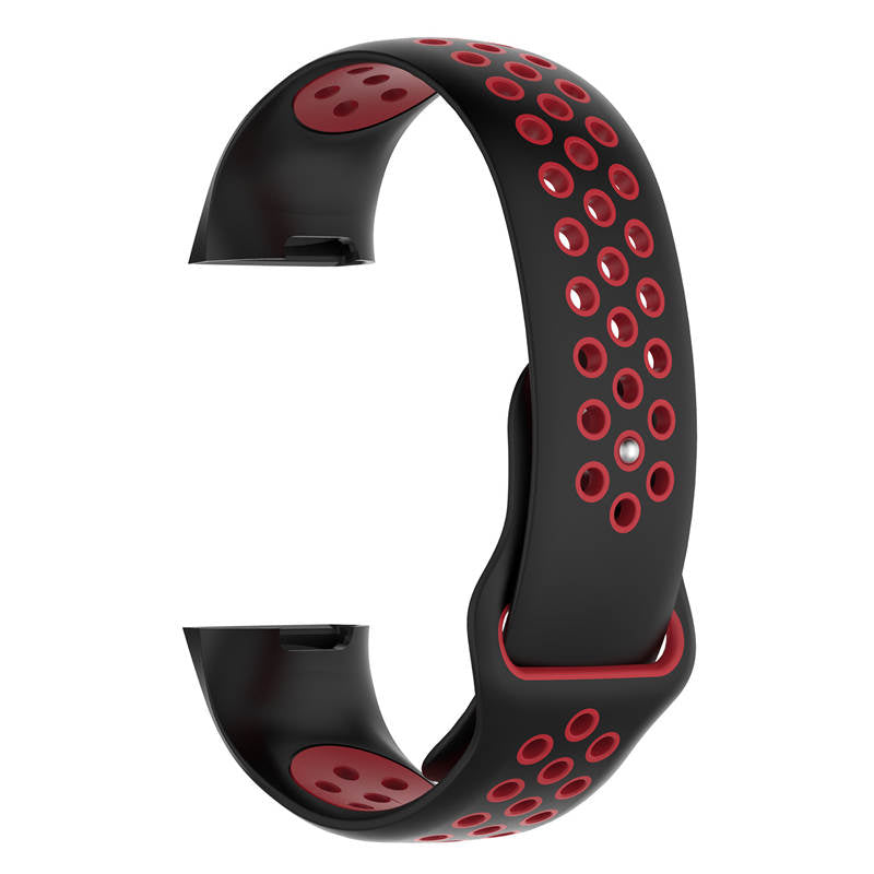 Double Color Porous Breathable Watch Band Silicone Wristband For Fitbit Charge 3 Sport Smartwatch -Black Red