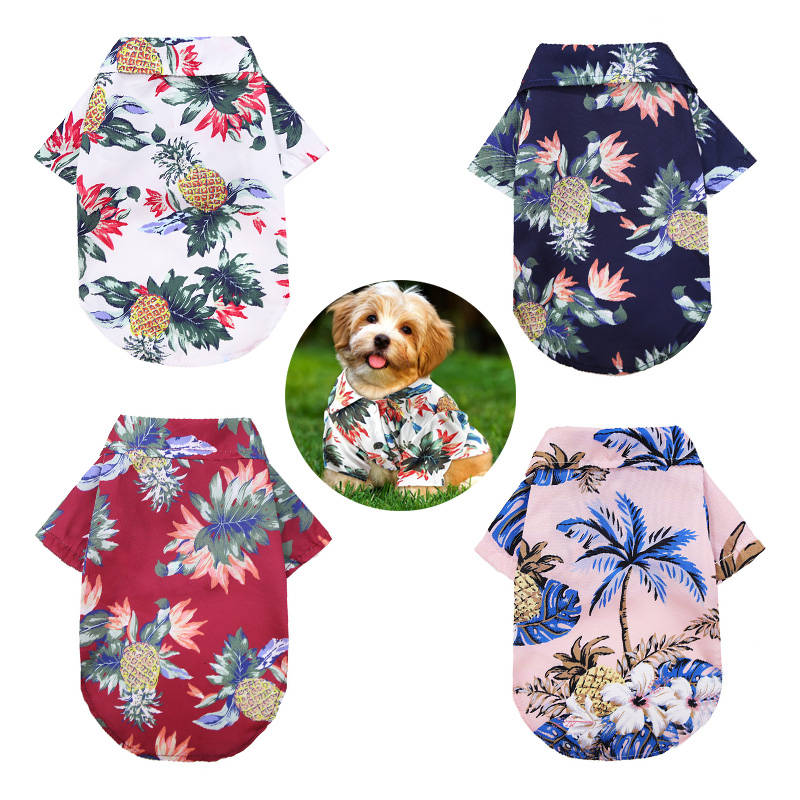 4 Pieces Pet Summer Cool T-Shirts Hawaii Style Floral Dog Shirt-SetA