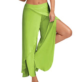 Womens Sports Fitness Yoga Slit Wide Leg Pants-Green