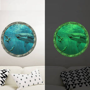 Creative Removable Glow in The Dark Ocean View Wall Decals Shark Submarine Window Wall Sticker