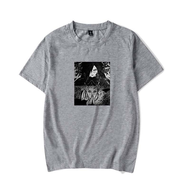 Mens Tops Japanese Anime Naruto Same Style Trend Short Sleeved T-shirt-H Gray