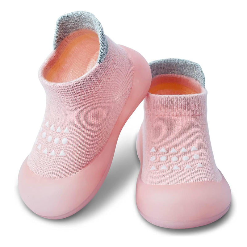 Baby Sock Shoes Soft Sole Non-Skid Slip On Sneakers First Walking-Pink