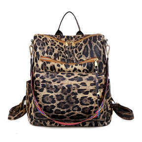 Fashion Backpack Multipurpose Print Leather Travel Shoulder Bag-Leopard Brown