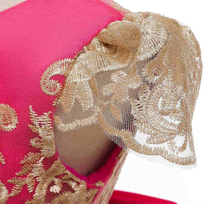 Girl Flower Lace Printed Cotton Elegant Tulle Bow Belt Princess Dress-11Rose Red