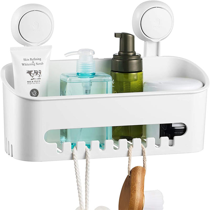 Vacuum Shower Caddy Suction Cup Shelf Shower Basket Storage for Shampoo -White