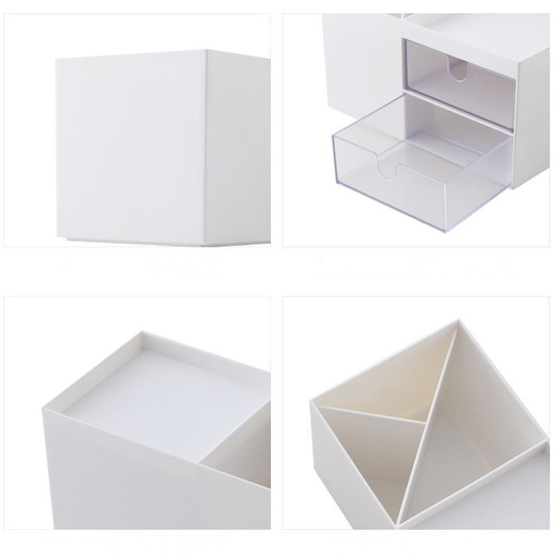 Plastic Cosmetic Storage Box Office Desk Multi-Functional Organizer -White