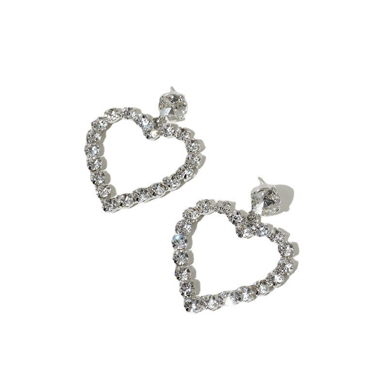 Women Vintage Crystal Heart Drop Earrings Statement Jewelry