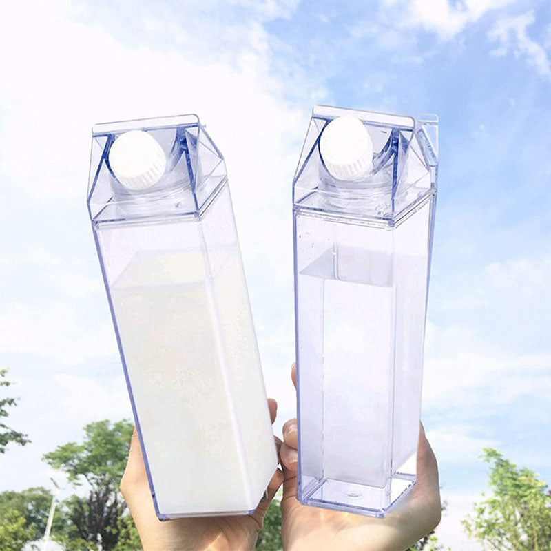 2 Pack Transparent Portable Milk Water Bottle Square Juice Cup for Outdoor Sports