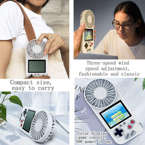 Handheld Game Console with USB Fan Built-in 500 Classic Games for Kids Adult-White